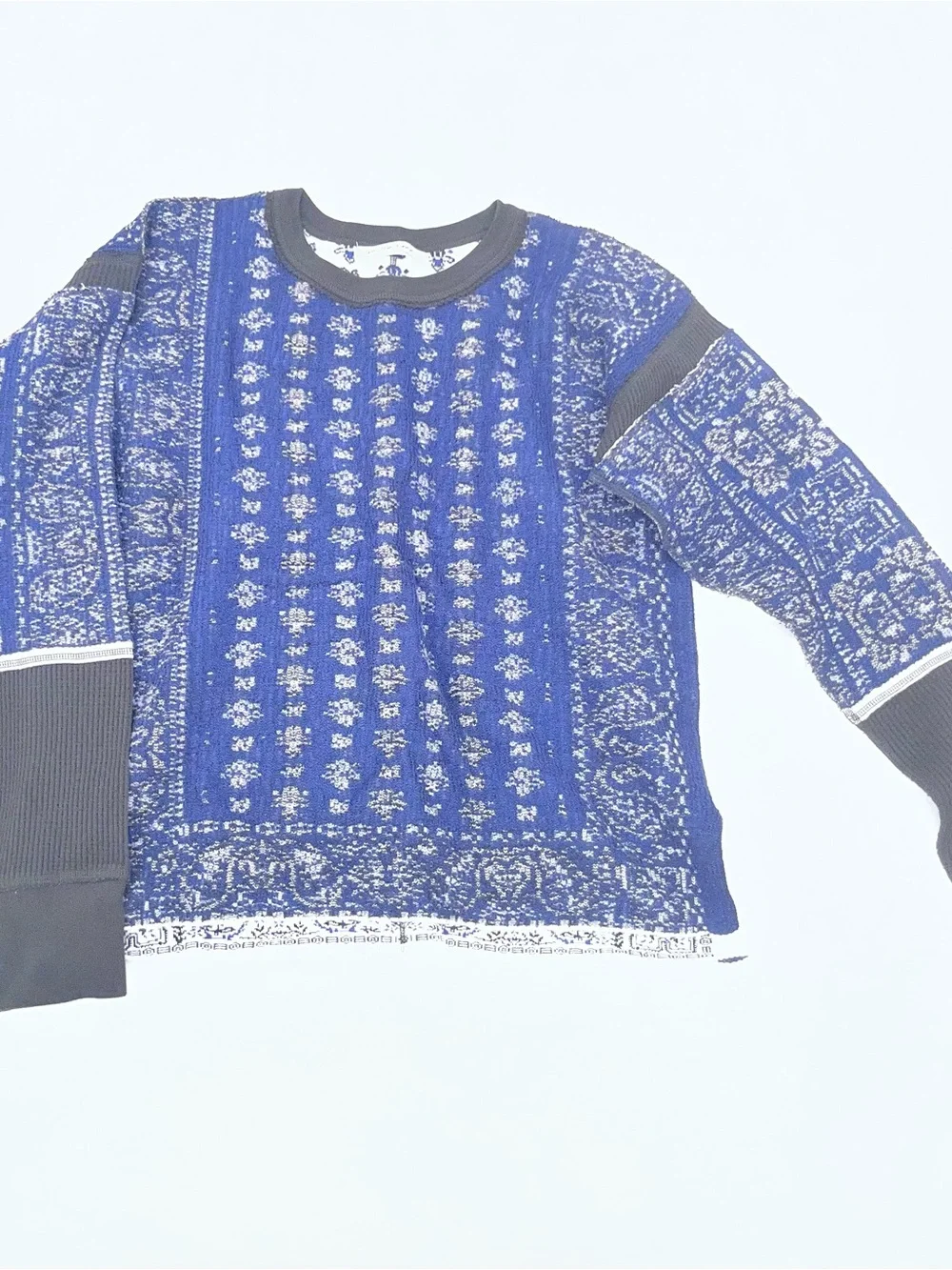 Free People Blue Patterned Top with Black  Thermal Trim